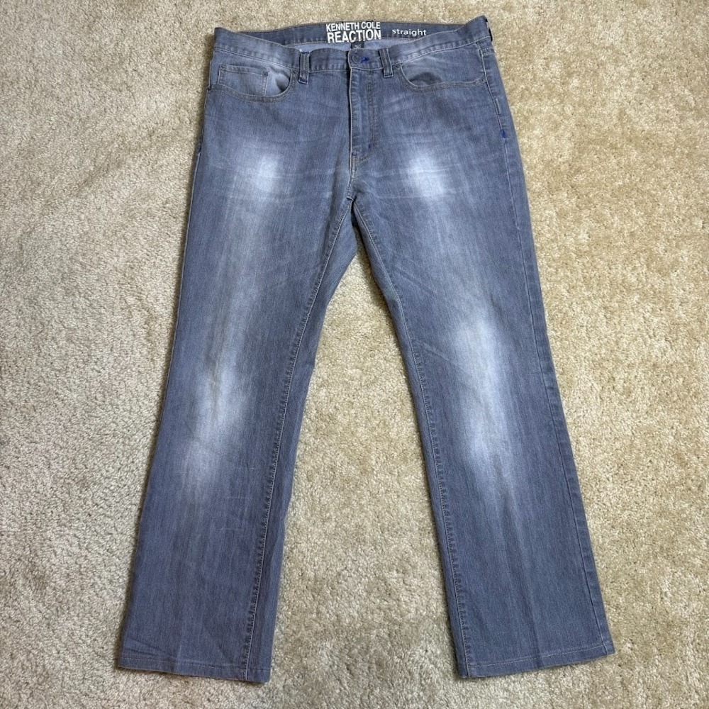 Kenneth Cole Reaction Mens Straight Leg Grey Stretch Jeans 34x34